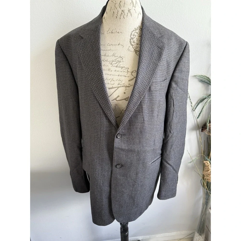 Oscar de la Renta 44R Wool Cashmere Houndstooth‎ Sport Coat Sports Jacket Blazer